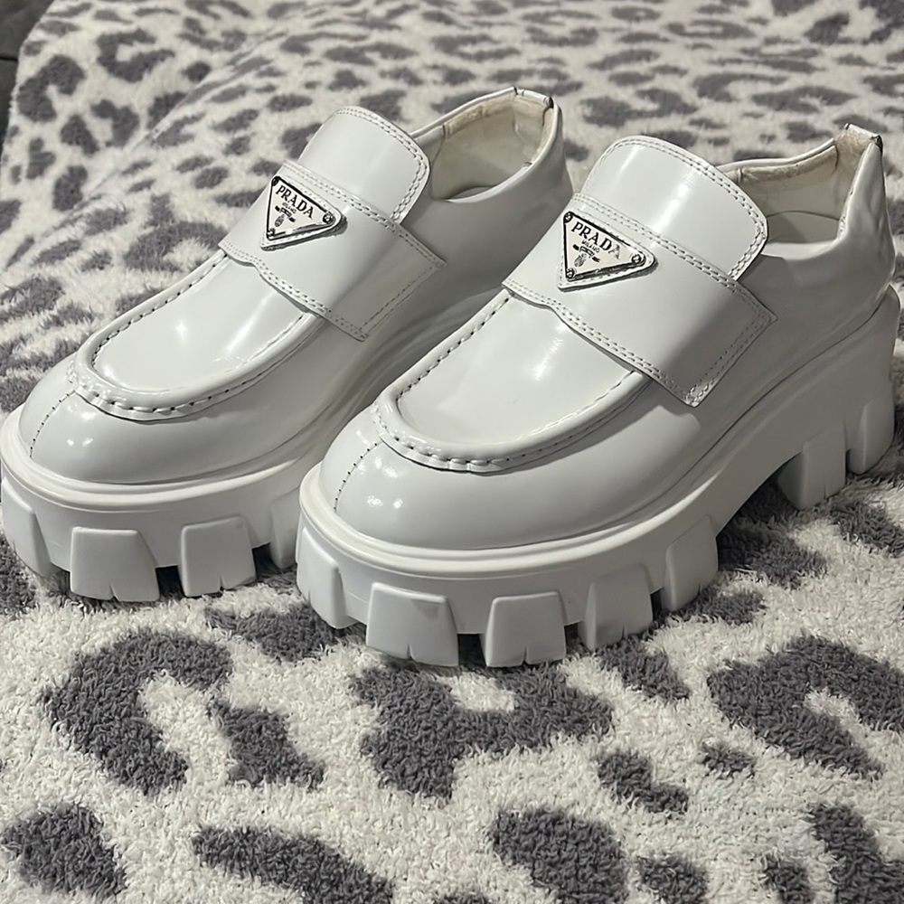 White Prada Monolith Lug Sole